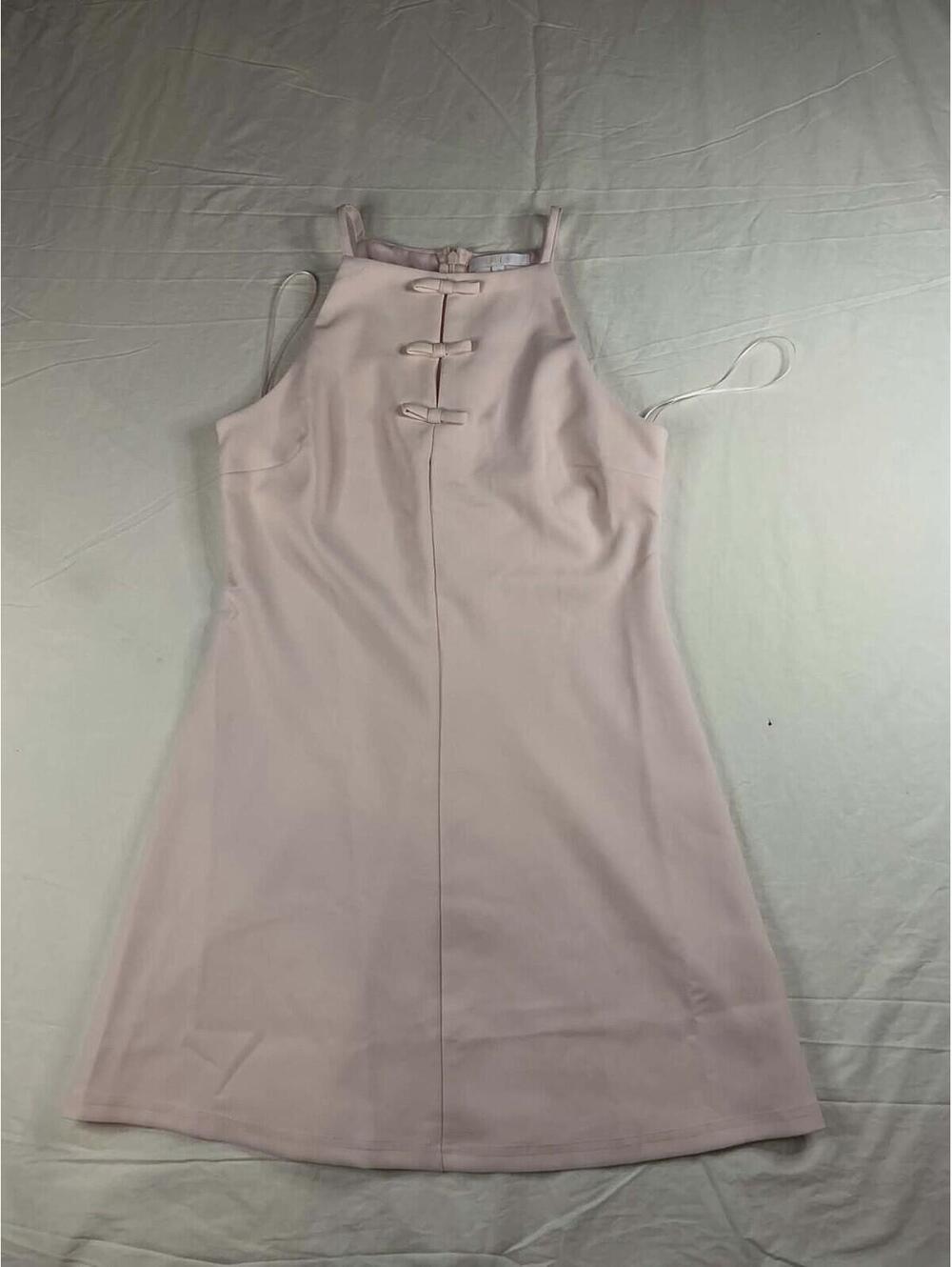 🎀  IRIS Pink Halter Sleeveless Mini Dress Bow Accent Zip Party Size M 🎀